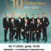 Po lewej stronie znajduje się plakat przedstawiający wykonawców-tenorów. Wydarzenie odbędzie się w Filharmonii Podkarpackiej w dniu 4 listopada 2023 o godz. 18.00
