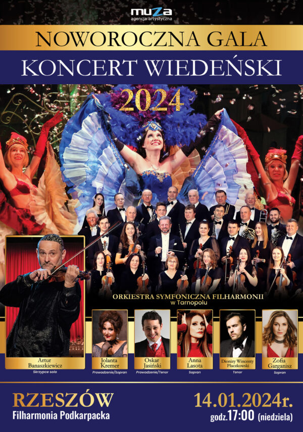 Po lewej stronie plakat wydarzenia Noworoczna Gala Koncert Wiedeński