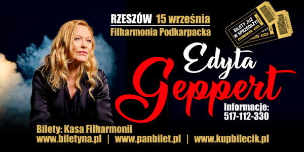 Po lewej stronie plakat wydarzenia Edyta Geppert, szczegóły są zawarte w stronie internetowej