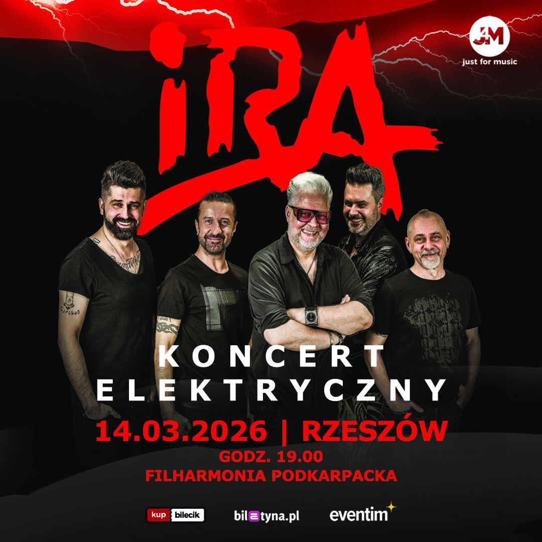 1080 x 1080 px-13 Po lewej stronie znajduje się grafika promująca wydarzenie zatytułowane IRA – KONCERT ELEKTRYCZNY szczegóły są zawarte na stronie internetowej