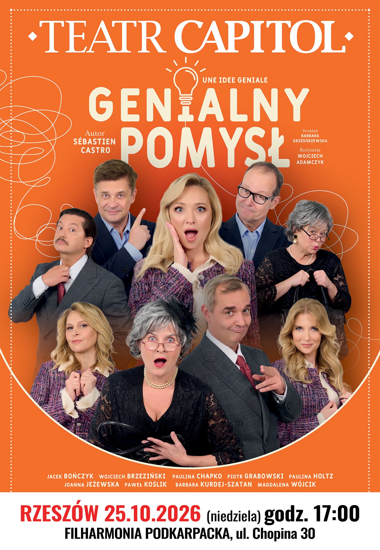 Po lewej stronie znajduje się grafika promująca wydarzenie zatytułowane Genialny pomysł, czyli ilu sobowtórów można pomieścić w jednym domu szczegóły są zawarte na stronie internetowej