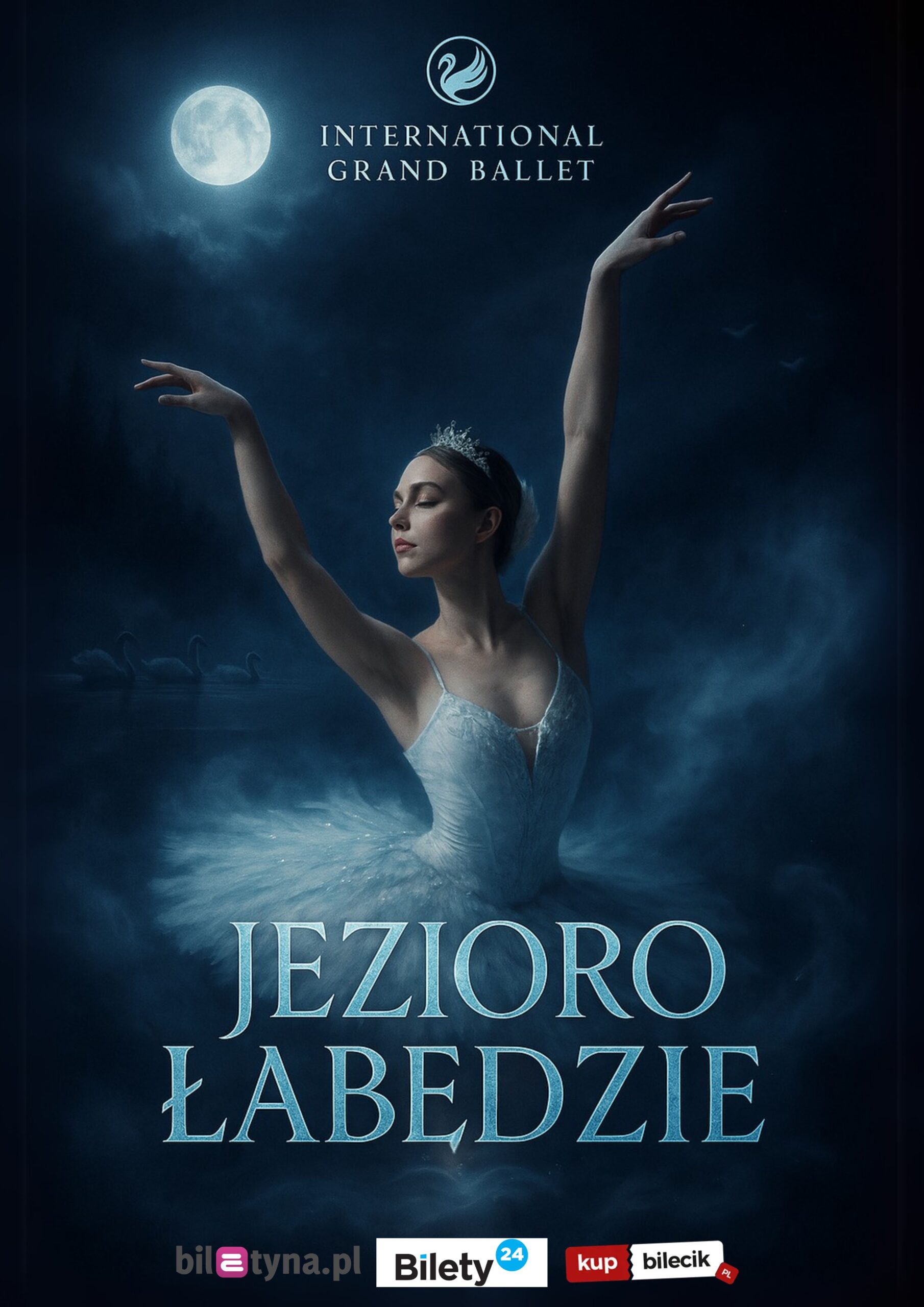 Po lewej stronie znajduje się grafika promująca wydarzenie zatytułowane International Grand Ballet – Jezioro Łabędzie Pierwszy raz w Rzeszowie! szczegóły są zawarte na stronie internetowej