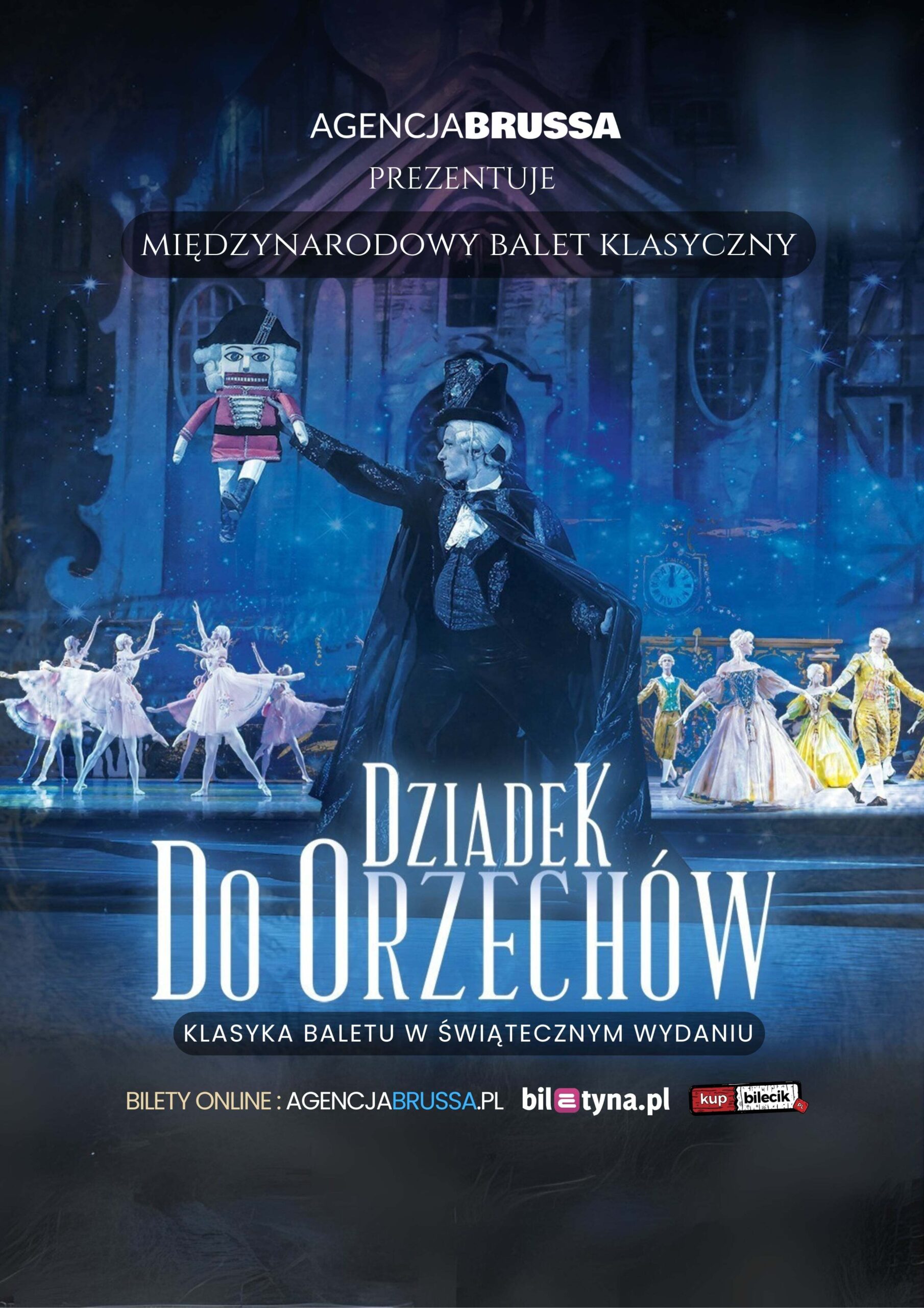Po lewej stronie znajduje się grafika promująca wydarzenie zatytułowane Dziadek do Orzechów Balet szczegóły są zawarte na stronie internetowej
