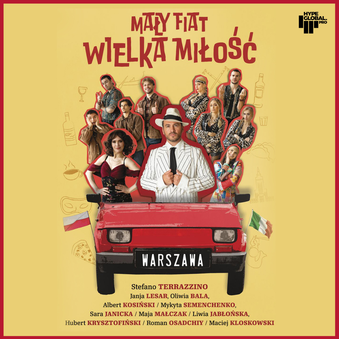 Po lewej stronie znajduje się grafika promująca wydarzenie zatytułowane Mały Fiat Wielka Miłość - widowisko muzyczno-taneczne szczegóły są zawarte na stronie internetowej