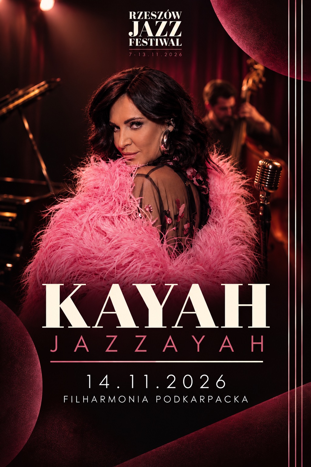 Po lewej stronie znajduje się grafika promująca wydarzenie zatytułowane Kayah Jazzayah Rzeszów Jazz Festiwal 2026 szczegóły są zawarte na stronie internetowej